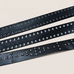Punk style mens leather belt featuring metal stud details, durable material, cool design.