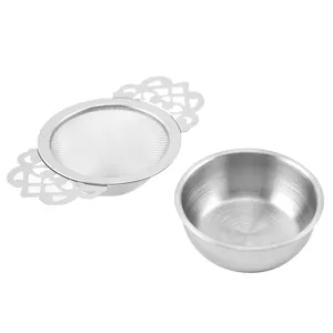 Stainless Steel Tea Strainer with Holder Double Ear Lace Design Leaf Residue Filter