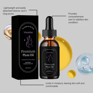 Detailansicht von hochwertigem feuchtigkeitsspendendem Pflaumenöl Serum Flasche mit Box.