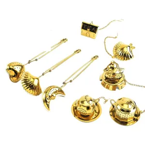 Juego de infusor de té de acero inoxidable dorado creativo filtro para té en hojas