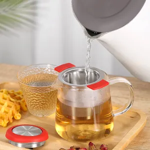 Théière en verre avec infuseur en acier inoxydable et poignée ergonomique pour thé en vrac