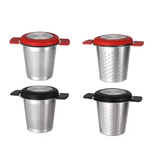 Infuseur à thé en acier inoxydable avec poignée et couvercle, filtre à thé à maille fine.