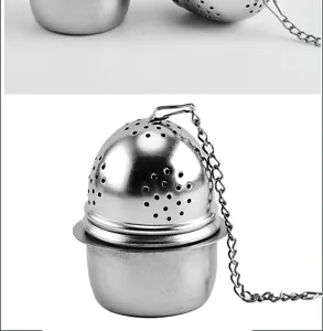 Stainless steel tea ball infuser with chain and base dish for loose leaf tea brewing tools