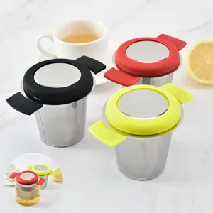 304 Stainless Steel Silicone Tea Infuser Double Ear Tea Strainer With Lid Fine Mesh Loose Leaf Tea Filter Kitchen Teaware