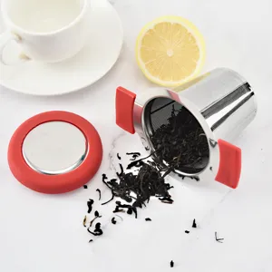 Stainless steel tea infuser with silicone handles and lid for loose leaf tea brewing