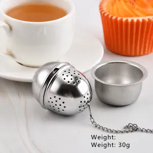 Stainless steel tea infuser ball with drip tray for loose leaf tea brewing office use