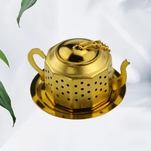 Infuseur à thé doré en acier inoxydable en forme de théière et filtre à thé en vrac cadeau.