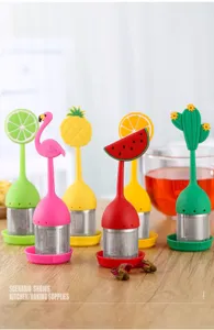 Kreativer Silikon Tee-Ei-Infusor mit süßem Frucht- und Tiergriff Edelstahl-Teesieb