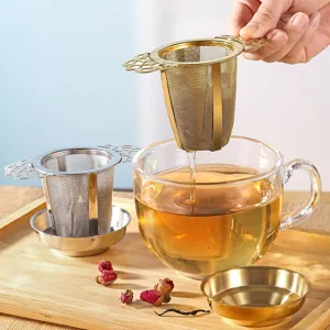 304 Stainless Steel Tea Strainer Double Ear Lace Tea Infuser With Saucer Filtering Net Office Teaware