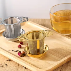 Stainless steel tea infuser with lace double ears, fine mesh strainer for loose leaf tea.