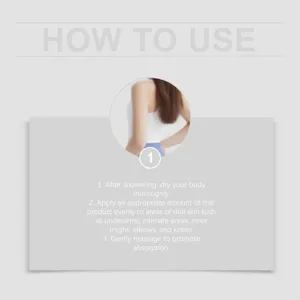 Detail view showing clear step-by-step instructions for applying the brightening body cream safely.