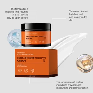 Detail view of underarm and inner thigh brightening cream with smooth texture and packaging.