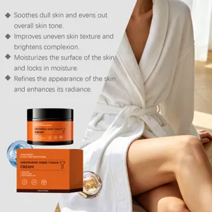 Close up view of the moisturizing cream jar and box showing smooth texture and glowing skin.