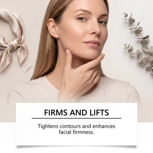 Detalle de esencia reafirmante facial muestra efecto tensor y textura suave y fina.