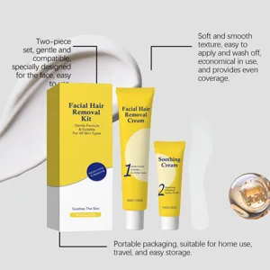 Facial hair removal cream set with soothing care for gentle, smooth and clean skin care.
