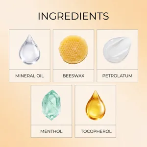 Infografica dettagliata degli ingredienti della striscia nasale con olio minerale e cera.