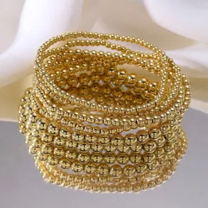 Niche Design Metalen Kralen Armbanden Voor Vrouwen Modieuze Gelaagde Goud Zilver Kogel Kraal Elastische Sieraden Accessoires