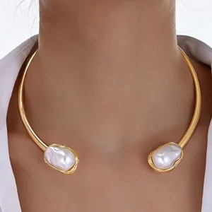 Collar Gargantilla Abierto de Perlas Artificiales Barrocas para Mujer Minimalista de Aleación Dorada Anillo de Cuello Joyería