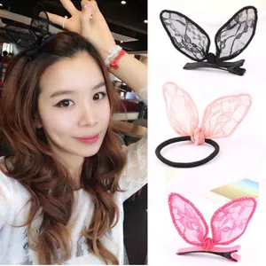 Sweet Lace Rabbit Ears Hair Clip Cute Bunny Ears Hair Rope Fabric Side Clip Handmade Hair Accessories For Women Girls