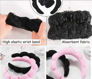 Detailed view of the absorbent fabric and high elasticity of the spa headband set.