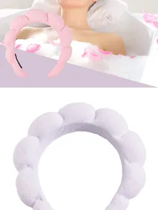 Detailed view of plush padded spongy headband for skincare washing face and spa use
