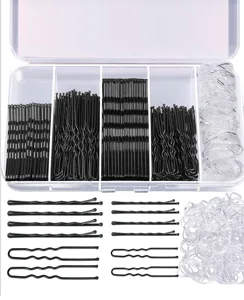 Coffret de 300 accessoires cheveux avec épingles noires et élastiques transparents