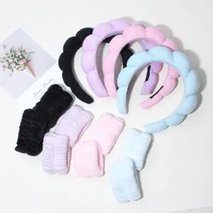 Puffy Sponge Twisted Headband And Wristbands For Women Face Washing Spa Absorbent Plush Microfiber Hairband Accessory