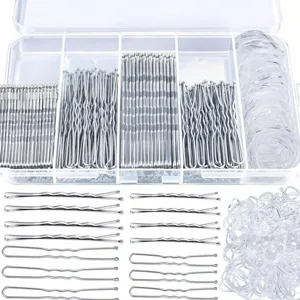 Kit professionnel de 300 pinces à cheveux et élastiques avec boîte de rangement pour coiffure