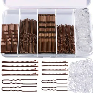 Coffret d'accessoires à cheveux 300 pièces avec épingles et élastiques transparents.