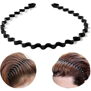 Cerchietto ondulato nero da uomo, fascia per capelli sportiva flessibile per capelli