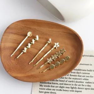Korean Ins Style Metal Heart Star Smiley Face Hair Clip Alloy Electroplated Gold Bobby Pin Minimalist Hair Accessories For Women