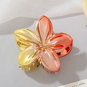 Glossy metallic gradient frangipani flower hair claw clip for elegant updos and styling