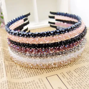 Elegant double-row crystal beaded headbands in multiple colors for women