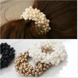 Élastique à Cheveux pour Femmes en Perles Artificielles Bandeau Tressé Corde à Cheveux Coiffe Élégante pour Accessoires de Fête