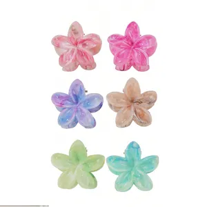 Set van 6 kleurrijke haarspelden in bloemvorm met marmertextuur in diverse pasteltinten
