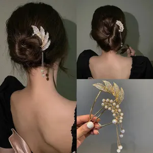 Gold Hanfu Tassel Hairpin Artificial Pearl Rhinestone Hair Sticks Ancient Style Women Hair Accessories Butterfly Styling Tool