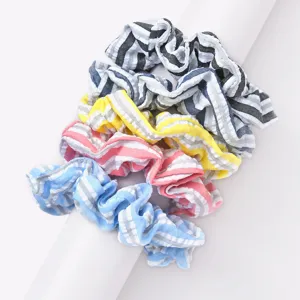 French Style Striped Fabric Hair Scrunchies For Women Girls Simple Cloth Elastic Hair Ties Japanese Korean Style Hair Accessories