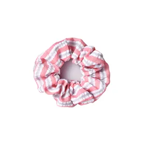 French style pink striped fabric scrunchie hair tie for girls