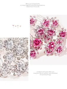 Elegant U-shaped rose hair pins featuring sparkling rhinestones and pink floral detail
