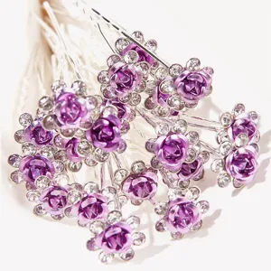 Elegant purple rose U-shaped hairpins with sparkling rhinestones for classic hair updos