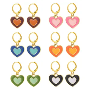Pendientes de Gota de Corazón y Flor de Tai Chi Lindos de Moda Pendientes de Aro de Esmalte de Yin Yang de Aleación para Mujer Joyería