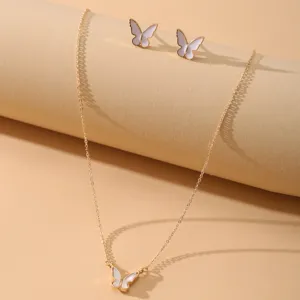 Vintage Butterfly Jewelry Set For Women Alloy Enamel Butterfly Pendant Necklace And Matching Stud Earrings Fashion Elegant Accessories