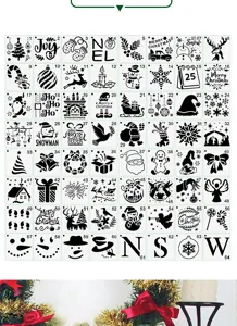 64pcs Christmas Stencils PET Painting Templates DIY Drawing Crafts Scrapbooking Decor