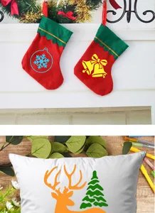Christmas painting stencils detail view showing creative DIY printing on holiday items.