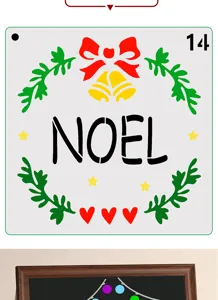 Christmas PET painting stencil template with Noel wreath design for DIY holiday wall art.