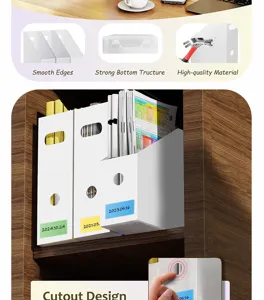 Plastic desktop file organizer detail view showing smooth edges and cutout design features.