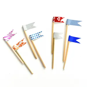 Decorative toothpick flags set, colorful glitter washi tape mini cake toppers for party food.