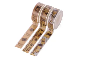 Set di nastro washi sartoriale vintage, motivo a righello retro e cucito per diario e decorazione.