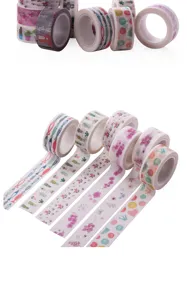 Dekorative Washi Tapes Rollen Set mit niedlichen Fisch, Kakteen und Blumen Mustern für DIY.