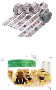 Dekoratives Washi-Tape-Set für Tagebücher und Basteln, mit niedlichen Tier- und Pflanzenmustern.